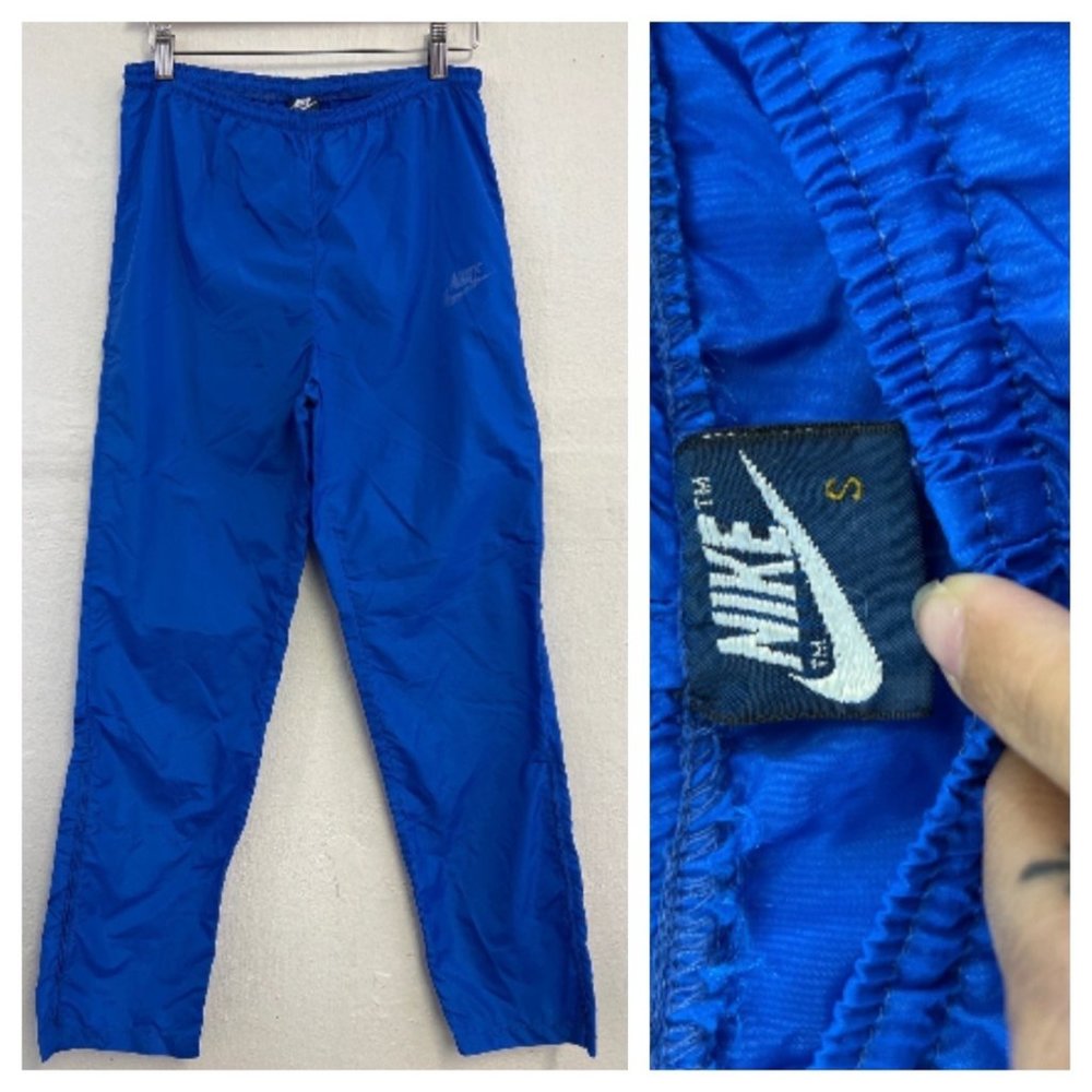 Vintage 70s 80s Nike Nylon Jogger Pants Medium Blue Athletic Swoosh